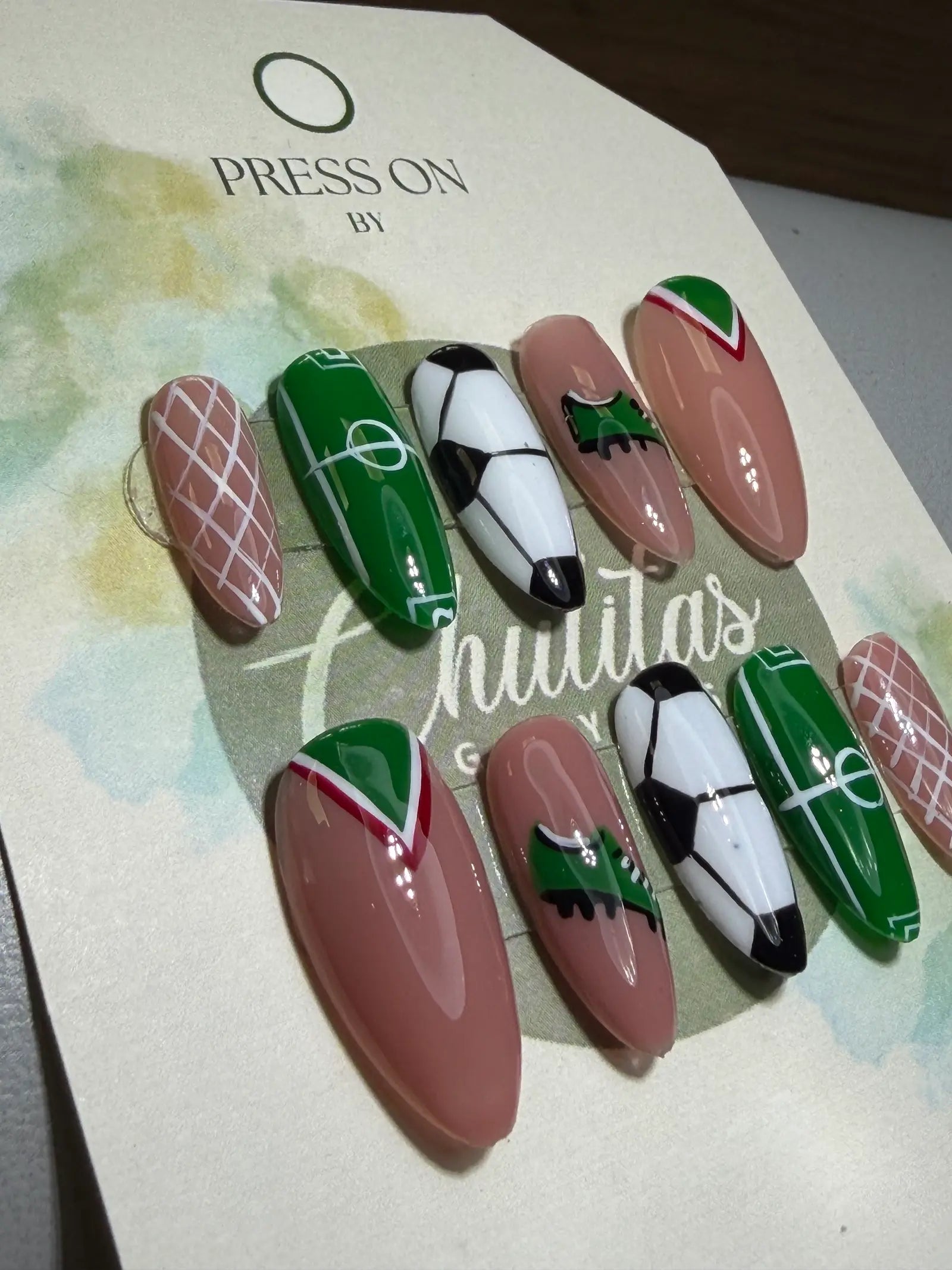 Uñas Press On Mundial 2026 México USA Canadá | Diseño Fútbol con Balón y Cancha